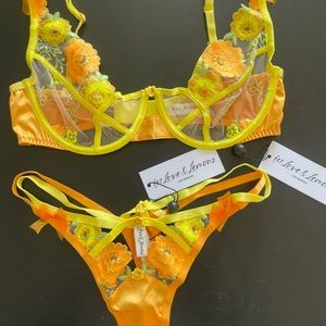 NWT For Love and Lemons Neon Rose Bra and Bottoms - 34C and Medium
